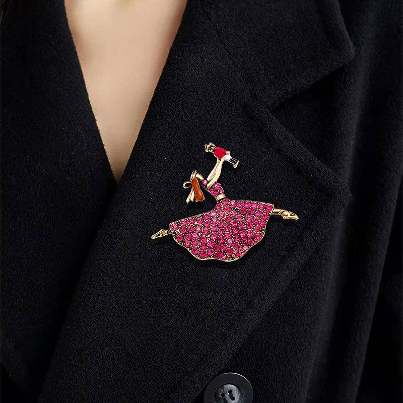 Diamond Ballerina Brooch Pin Rhinestone Creative Hold Little Girl Gymnastics Character Brooch
