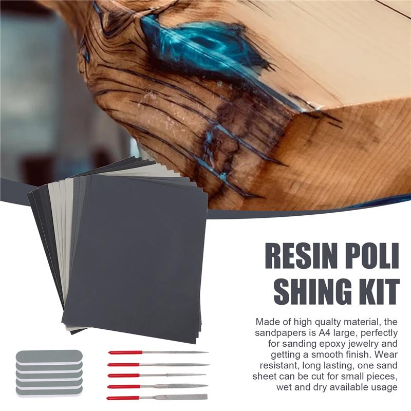

A96I-23 Pcs Resin Casting Tools Set, Epoxy Resin Polishing Kit, 12 Sand Papers, 5 Polishing Blocks, 5 Shapes Files, 1 Brush