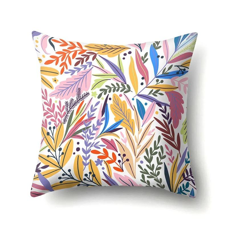 Home Bedroom Living Room Sofa Decoration Tropical Plant Rainbow Leaf Print Pattern Cushion Pillowcase