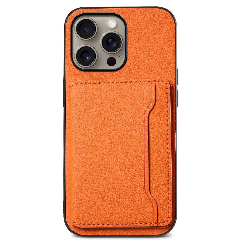 For iPhone 16 Pro Case Card Holder Kickstand Leather Coated PC+TPU Phone Cover