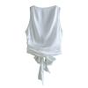 Women Summer Vest Round Neck Sleeveless Backless Smooth Satin Texture Vest Top with Bow Tie Closure Tank Tops