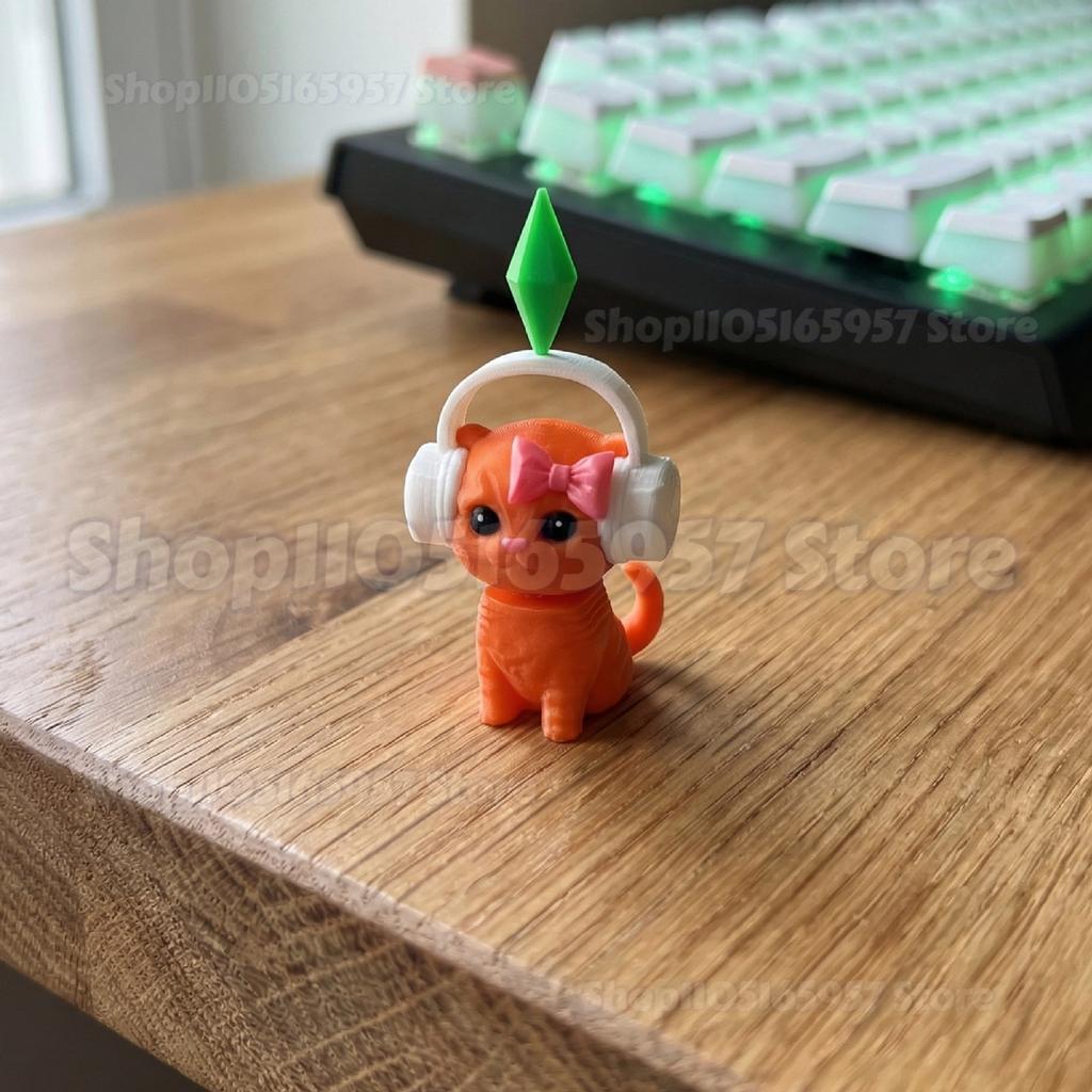 Roztomilá tančící kočka se sluchátky 3D tištěná figurka kočky moderní bytová dekorace do obývacího pokoje, kanceláře, stolu, dekorace, dárek
