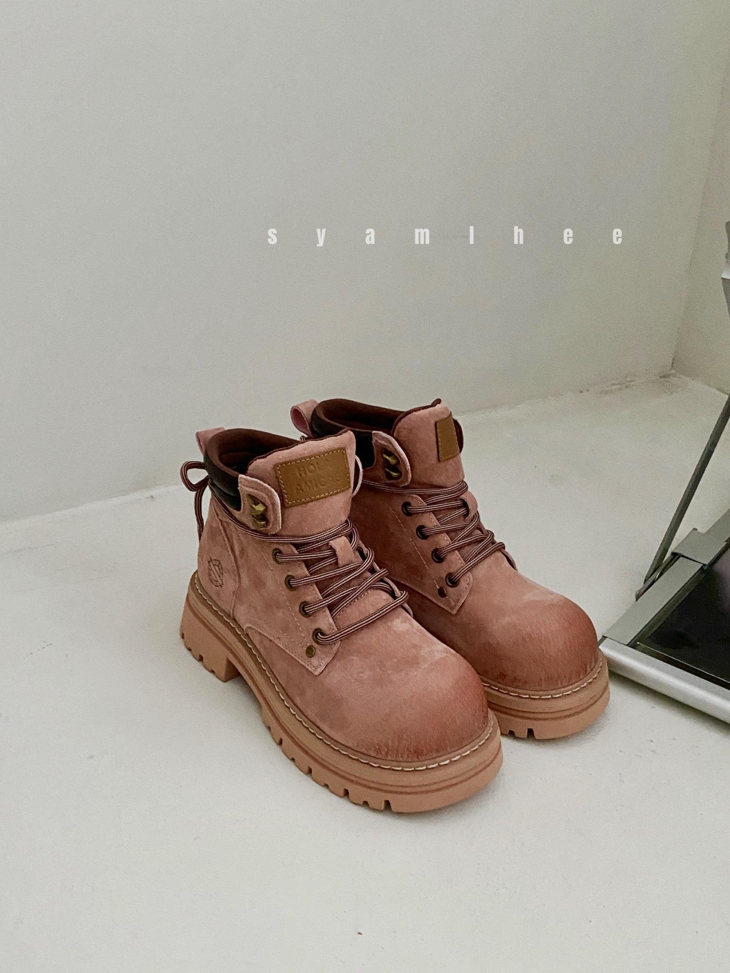 

Женские ботинки Мартин на внутренней платформе, женские 2025 весна и осень, новые, для альпинизма, ботинки цвета ревеня, рабочие ботинки, детские 39 розовый