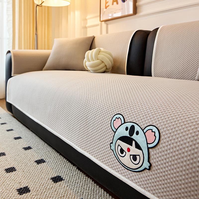 2025 New Cooling Ice Silk Simple Luxury Sofa Cushion with Cartoon Pattern Anti-skid Sofa and Dustproof Cushion for Summer 90X90cm 6669₽