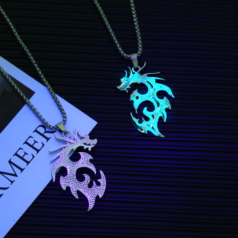 Luminous Flame Dragon Necklace – Trendy Men's Sweater Chain for Nightclubs