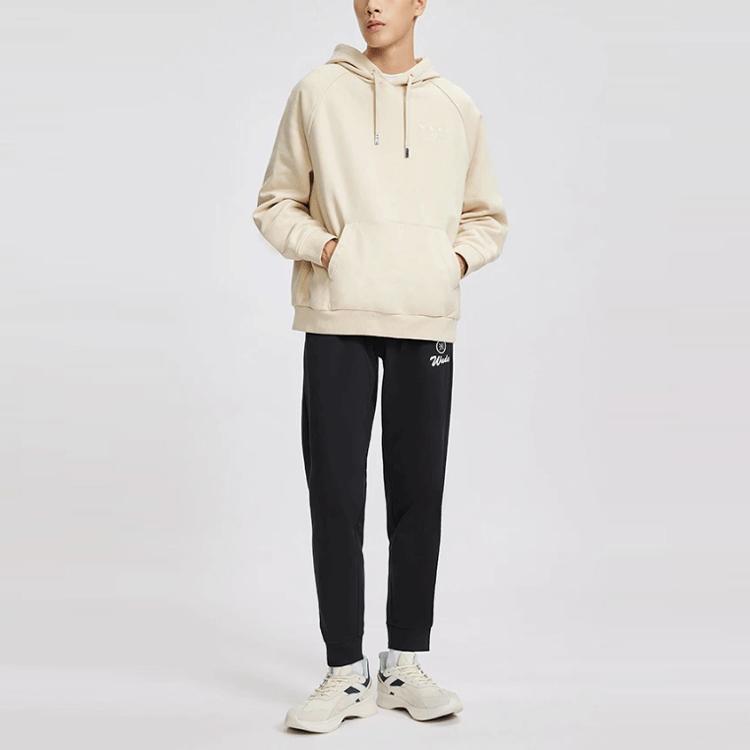 Li Ning Wade Series Logo Fleece Warm Loose Pullover Hoodie Men hoodies Fog-Khaki AWDR799-5