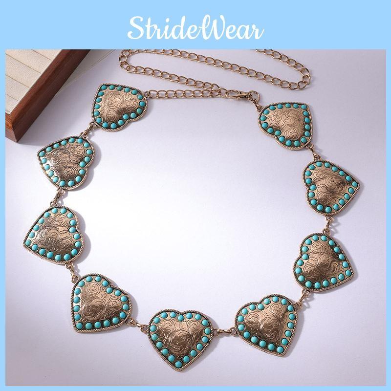 Turquoise Heart Fashion Waist Chain For Women With Metal Material And Design Elegant