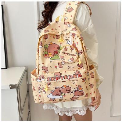 Multi-Compartment Capybara Backpack Waterproof Large Capacity Children's Shoulder Bag with Small Bag Lightweight