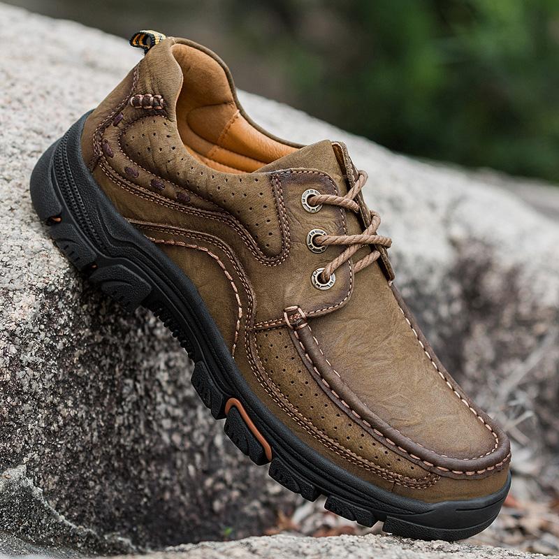 Fashion Outdoor Men's Casual Hiking Shoes Men Non-slip Walking Footwear Genuine Leather Male Comfortable Loafers Male All-match Flats
