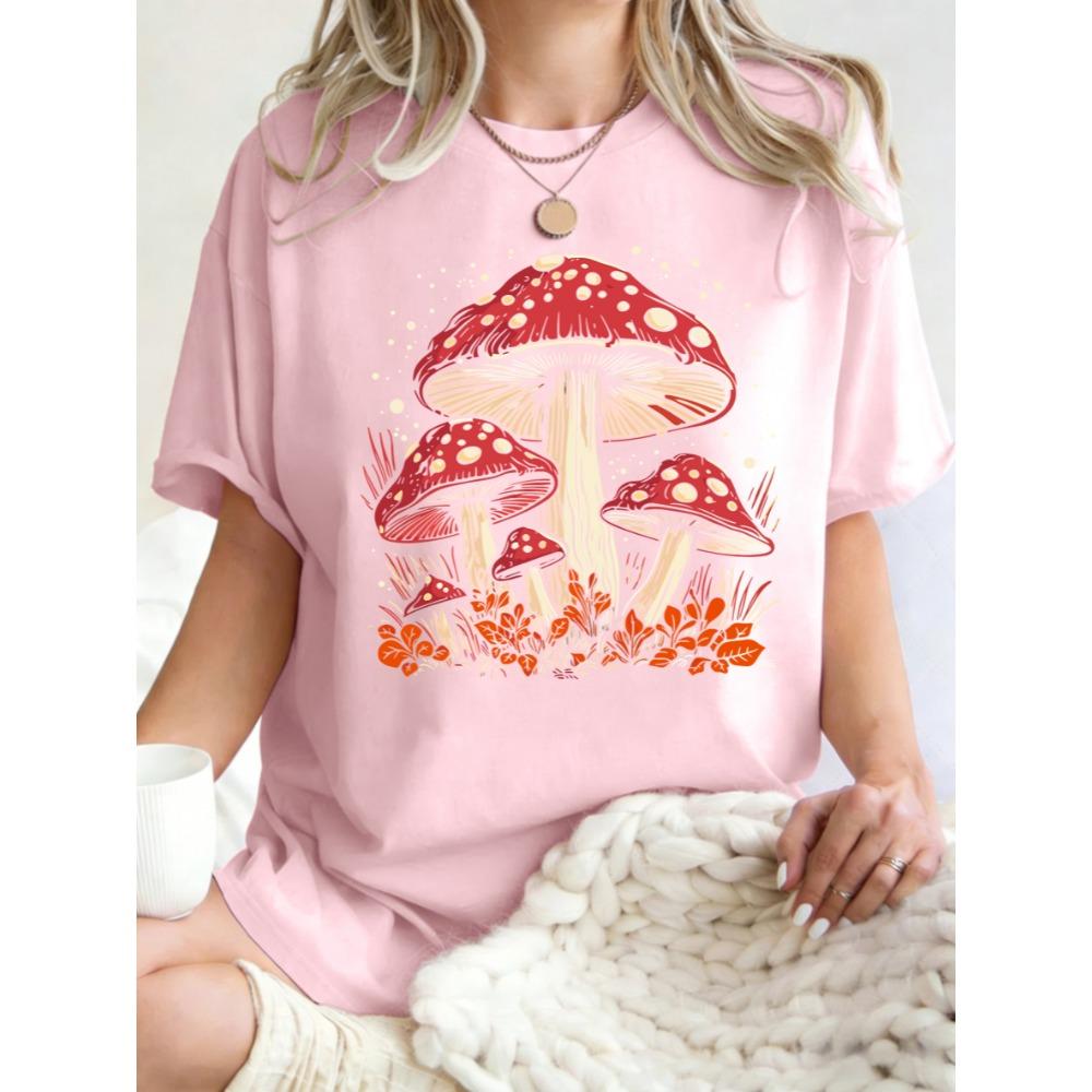 Red Mushroom Personality Graphic Design T Shirt Hip Hop T-Shirts Y2K Cotton Sportswear Summer Womens Clothes