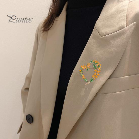 Vintage Oil Drop Mimosa Fruit Brooch Love Wreath Corsage Shiny Rhinestones Clothes Hat Badge Mother Day Gift