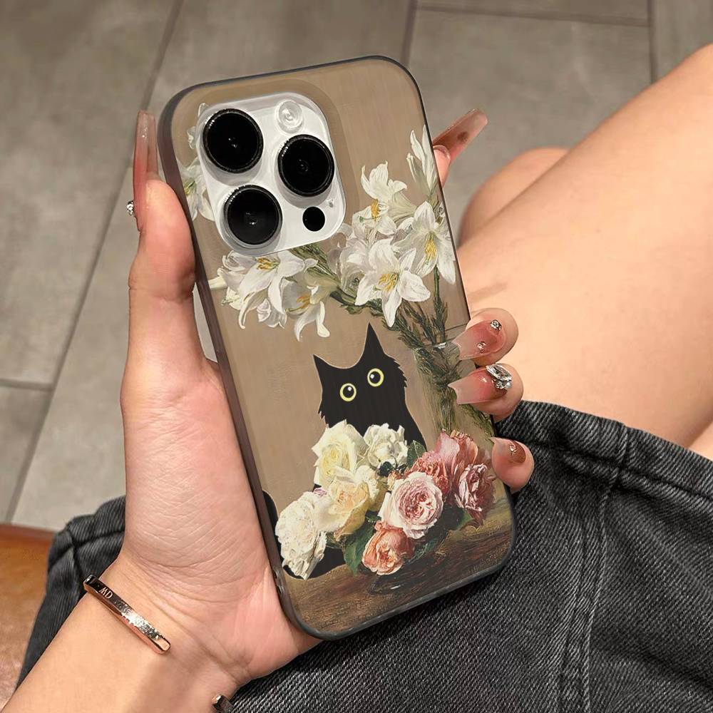 Funny Cats Van Gogh For IPhone 16 15 14 13 12 11 17 Pro Max Plus Wave Corrugated Phone Case Anti Drop Cover