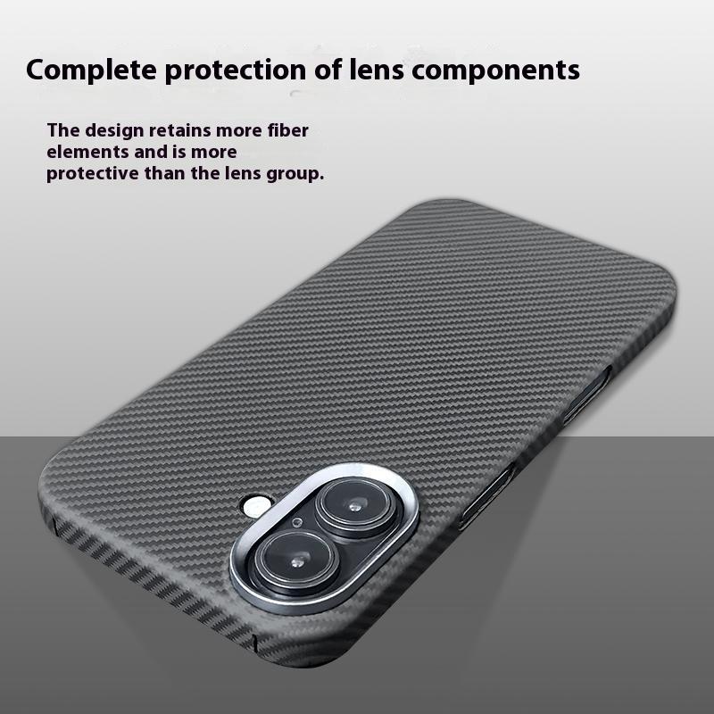 For iPhone 16 Plus Case 600D Fine Texture Aramid Fiber Phone Cover with Metal Lens Frame