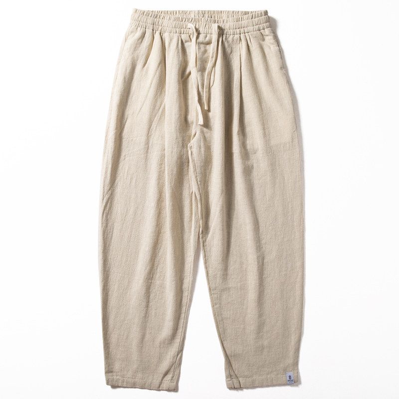 Cotton Linen Pants Men Summer Thin Breathable and Loose Straight-leg Casual Pants Men Plaid Chinese Style Draped Pants