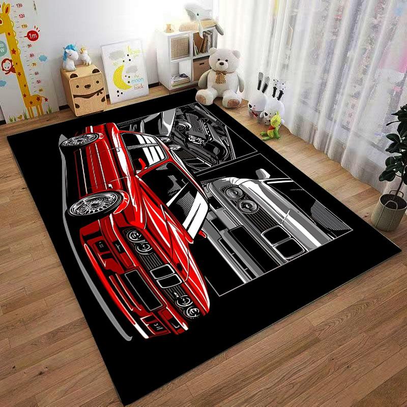 Red and Silver Cars Illustration Suitable As a Non-slip Mat for the Living Room or Bedroom Sofa