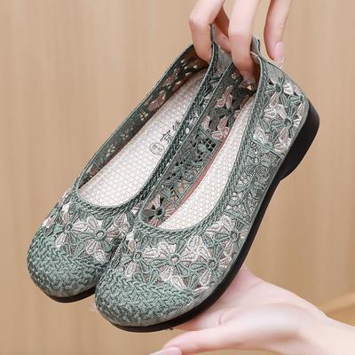 Fashion Trendy Shallow Cut Flat Shoes 2024 Summer Mesh Flower Breathable Soft Sole Anti Slip One Foot Embroidered Shoes Zapatillas Mujer