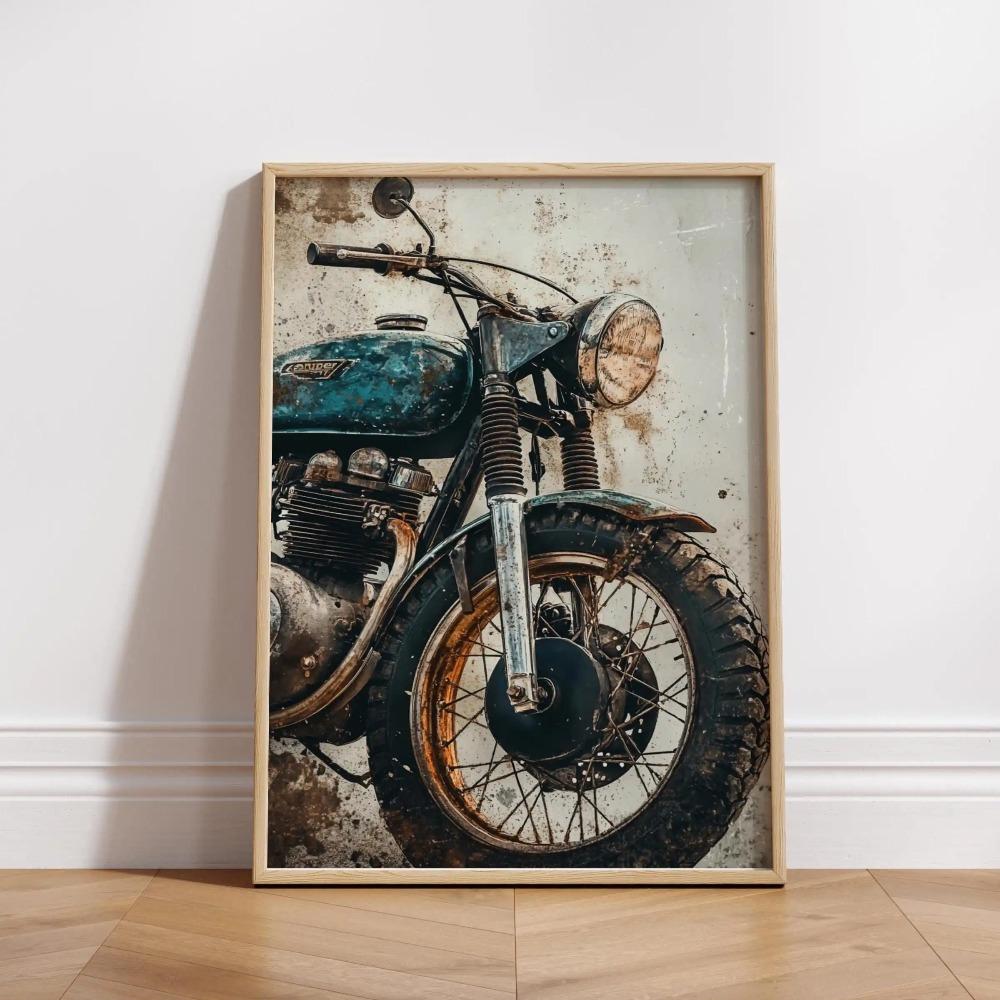 Vintage Cafe Racer Poster – Grunge Motorcycle Wall Arts Rustic Garage Decor Bold Bike Print Retro Biker Gift Industrial Vibes