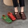 Johnature Genuine Leather Woven Breathable Flat Sandals Square Toe Soft Sole Versatile Women's Shoes
