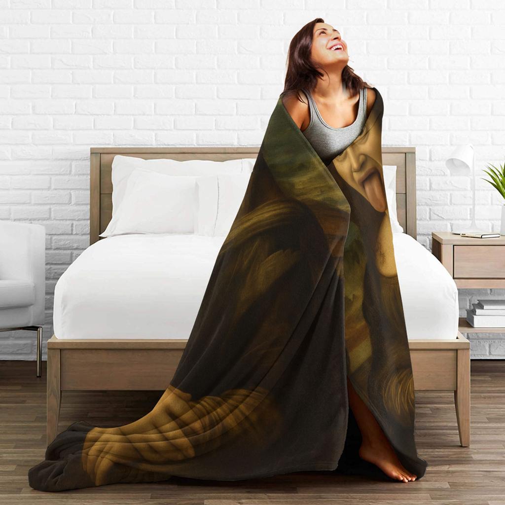 Warm Blanket Travel Car Funny Tongue Out Mona Lisa Throw Blanket Graphic Bedspread For Bedroom