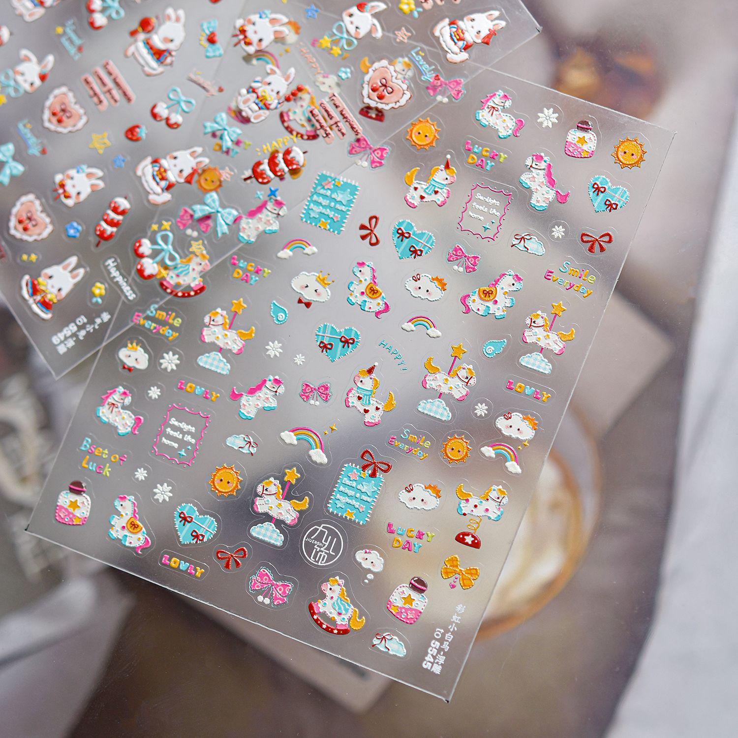 Tomoni Embossed Cute Cartoon Rabbit Nail Art Stickers