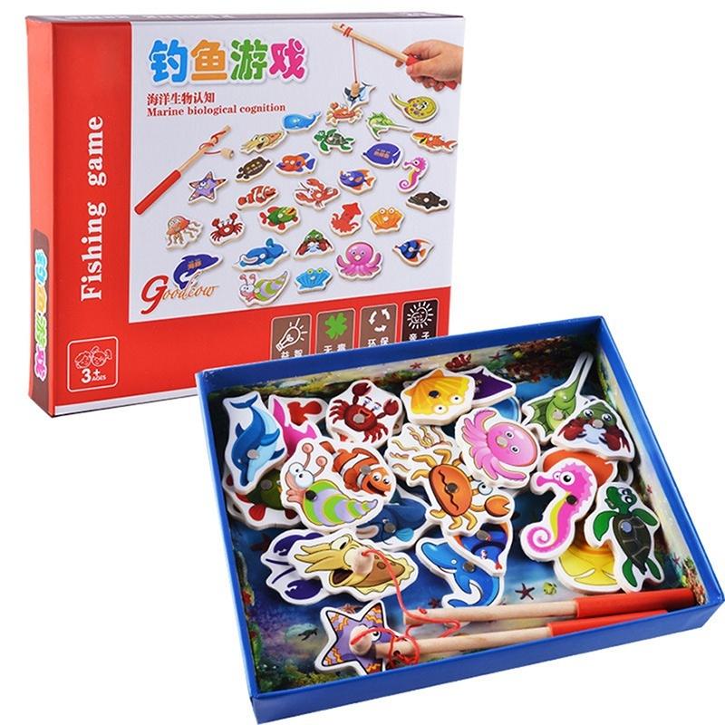 Fish Toy 32pcs Wooden Magnetic Educational Fishing Game
