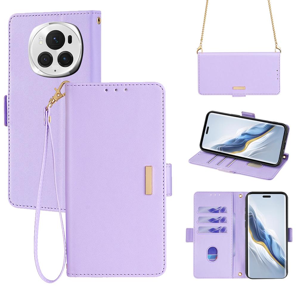 For Honor Magic6 Pro 5G Crossbody Case RFID Blocking Card Holder PU Leather Flip Phone Cover