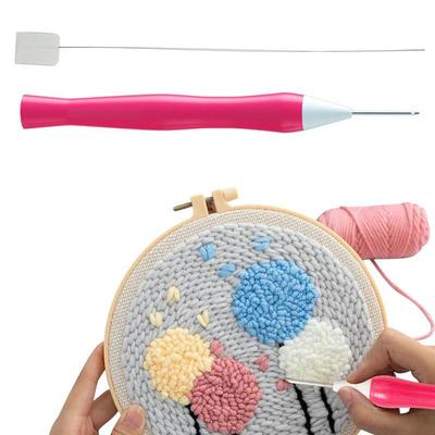 Kit de Bordado con Aguja Perforadora Bolígrafo de Madera para Hilo Ganchillo Tejer Manualidad DIY Bolígrafos de Bordado Con Enhebrador de Aguja Herramienta de Costura para Principiantes