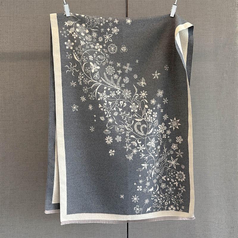 

New plant and flower printed scarf for women s autumn and winter fashion imitation cashmere warm scarf with shawl outside 185*65cm