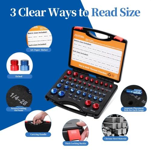 Shamiina 44-Piece Nut and Bolt Thread Checker, Bolt and Nut Identification Tool, Thread Checker