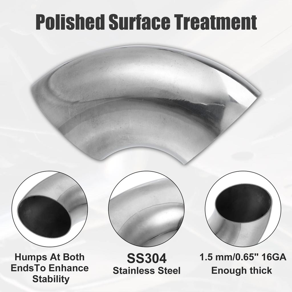 uxcell Cot 90 grade din Oțel Inoxidabil SS304, îndoit la mandrină, Cot de Eșapament pentru Mașină