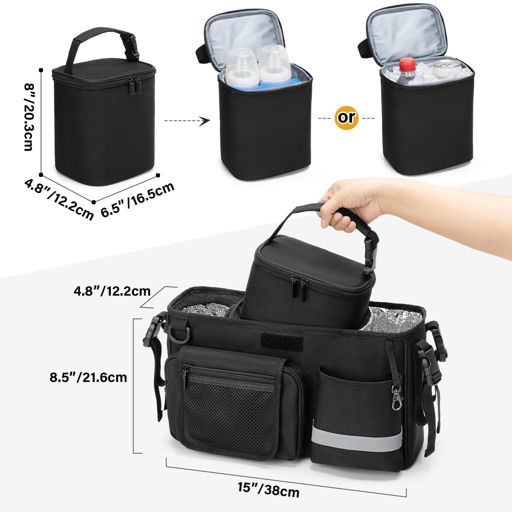 LoDrid Stroller Bag Stroller Drink Holder Pocket Organizer Stroller Bag