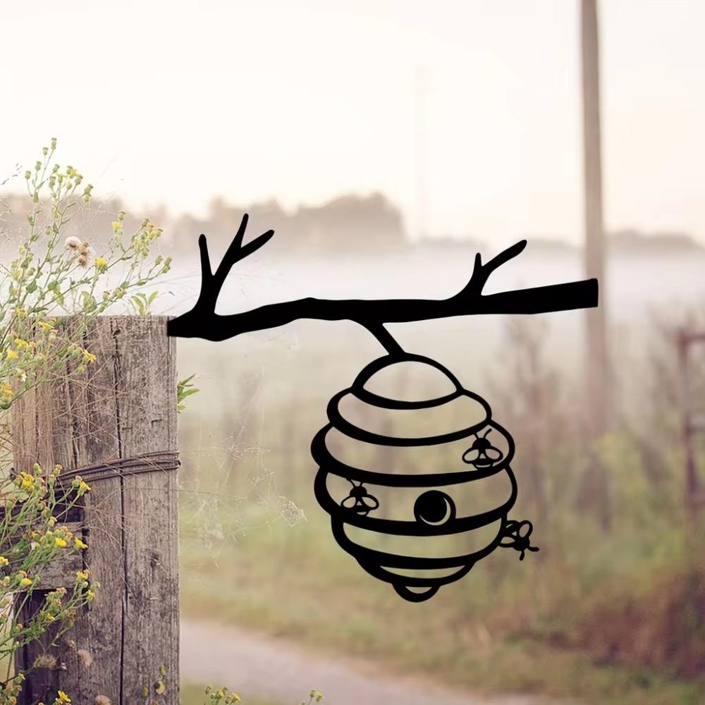 1pc Add a Magical Touch To Your Garden with This Metal Bee Hive Stake Branch Goblin Silhouette Iron Art Decor