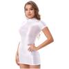 Womens Glossy Mock Neck Bodycon Dress Short Sleeve Stretchy Fabric Nightclub Party Mini Dress