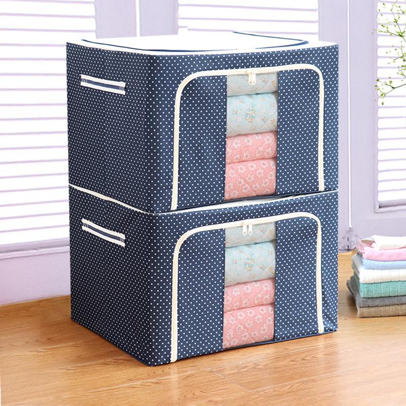 Cotton Linen Foldable Storage Box with Steel Frame - Large Capacity Clothes Organizer