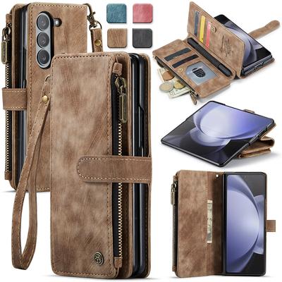 CaseMe Vintage leren afneembare magnetische rits portemonnee kaartsleuf flip telefoonhoesje voor Samsung Galaxy Z Fold 5 4 3 Fold5 Fold4 Fold3 schokbestendige hoes