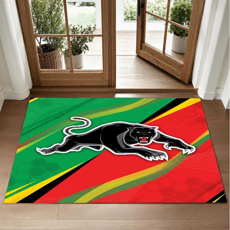 Penrith Panthers Design Crystal Velvet Rug Soft Decorative Mat for Bedroom Entrance