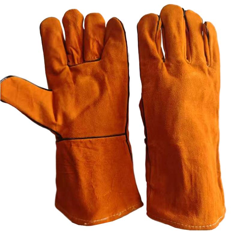 Cowhide Double-Layer Welding Gloves - Heat-Resistant, Wear-Resistant, and Full Leather for Welders Protection