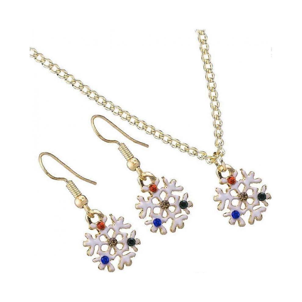 Women Necklace Earring Gold Christmas Snowflake Pendant Girl Chain Collar Ear Studs Party Wedding Jewellery Set Love Gift Comfortable and Environmenta