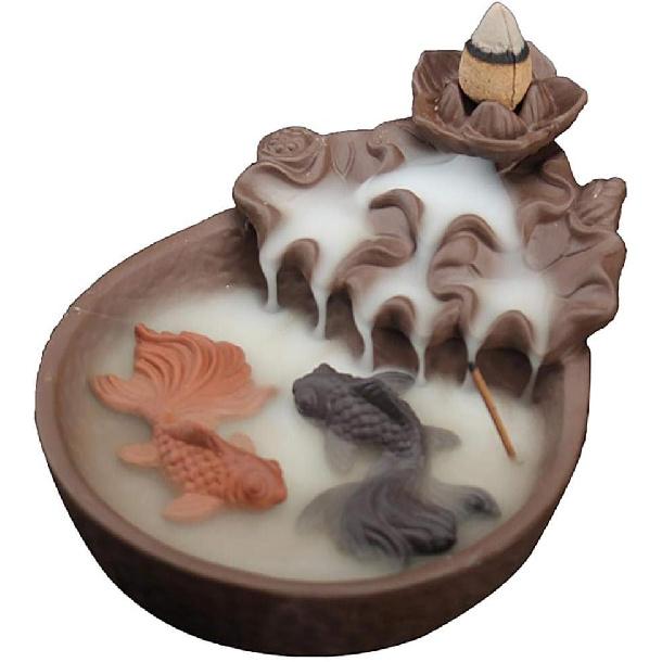 Two Fishes Incense Holders Ceramic Backflow Incense Burner Purple Clay Smoke Cone Sticks Holder (Fish)