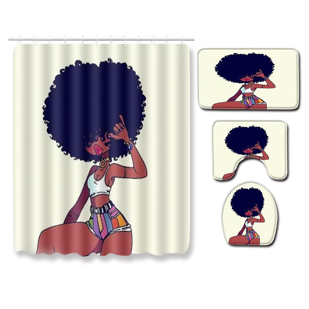 African American Women'S Bathroom Non-Slip Floor Mat, Shower Curtain Combination Carpet, European And American Style Explosion Woman