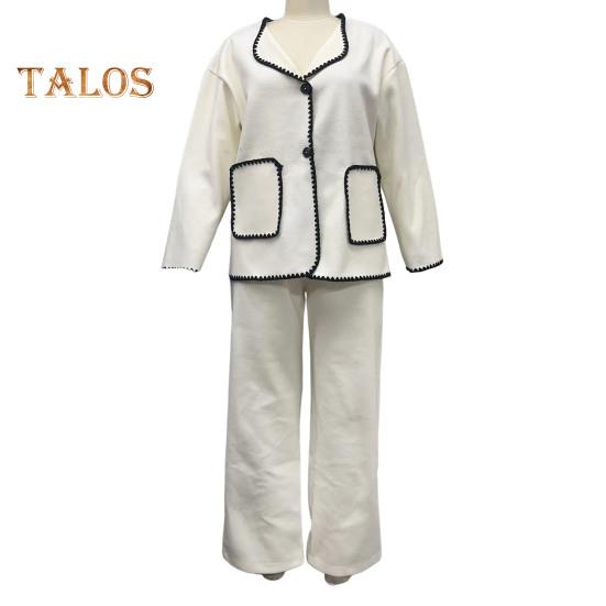 2 Teile/satz Damen Herbst Hemd Hosen Set Umlegekragen Einreihig Langen Ärmeln Patchwork Top Weites Bein Lose Hose Homewear Casual Outfit