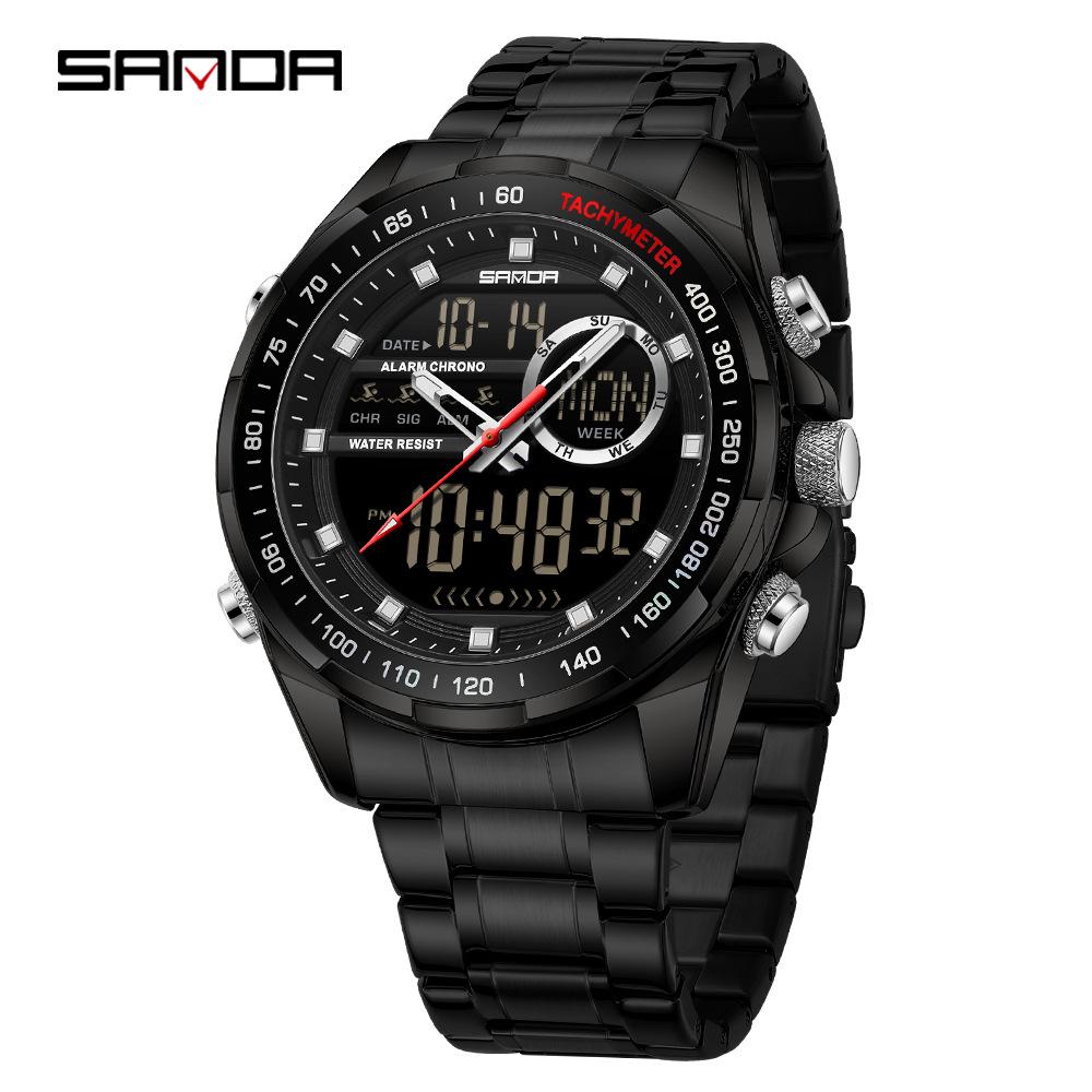 Sanda 6318 Men's Multi-Function Outdoor Sports Watch with Three-City Time, Countdown, and Waterproof Features