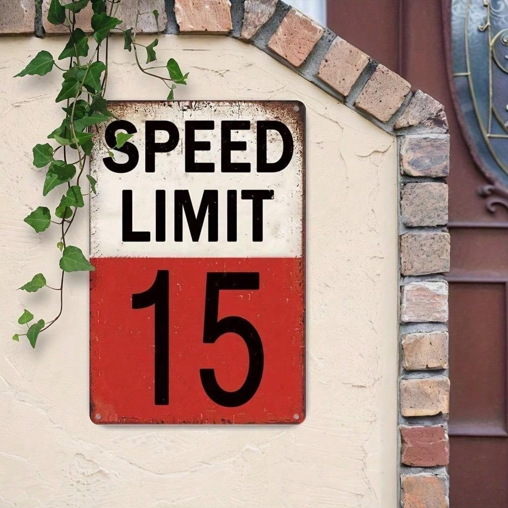 Vintage Retro 15 Mph Speed Limit Tin Metal Sign, Funny Warning Plaque, 8x12 Inch Unframed Classic Wall Art Decor