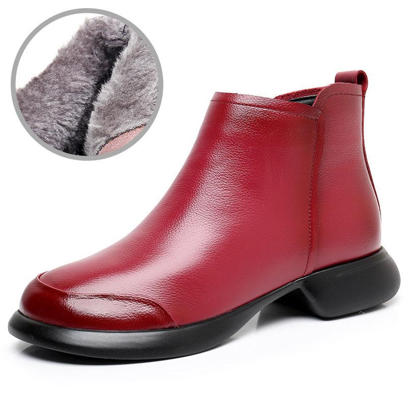 Fashion GKTINOO 2024 Autumn Winter Women Boots Genuine Leather Flat Heel Side Zipper Soft Soled Retro Style Casual Mother Short Boots