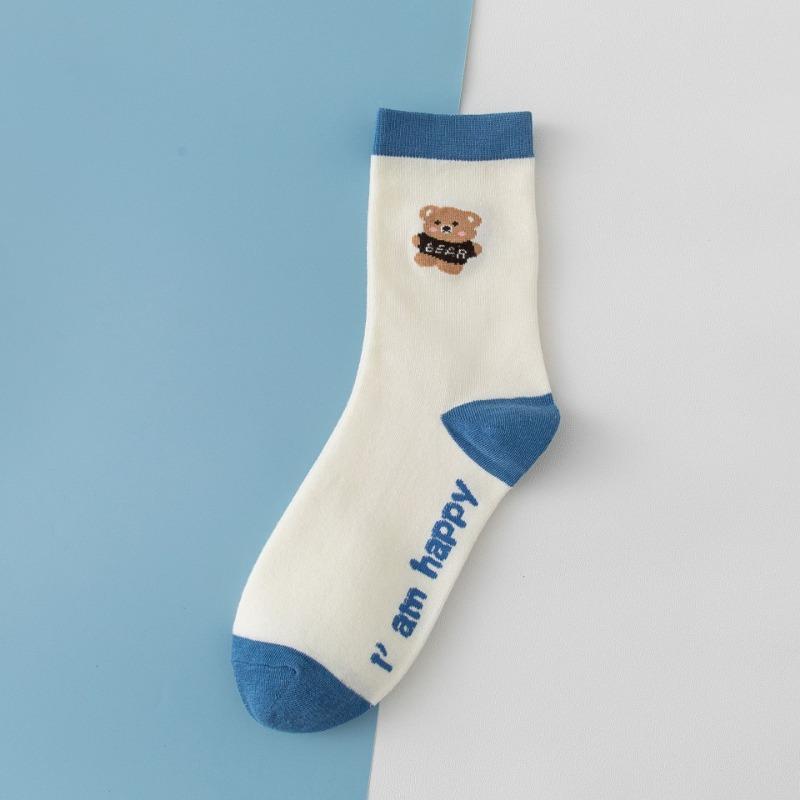 Women's Autumn and Winter Cartoon Bear Mid-calf Socks, Women's Socks, Cotton Sweat-absorbing and Breathable Cotton Socks