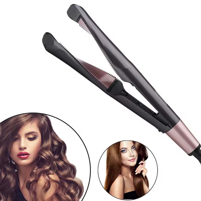 2 In 1 Hair Straightener And Curling Flat Iron Ceramic Ionic Big Wave Fast Heating Curler Household