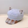 Plaid three-dimensional cartoon embroidered octagonal hat lady cute newsboy hat girl shade beret hat