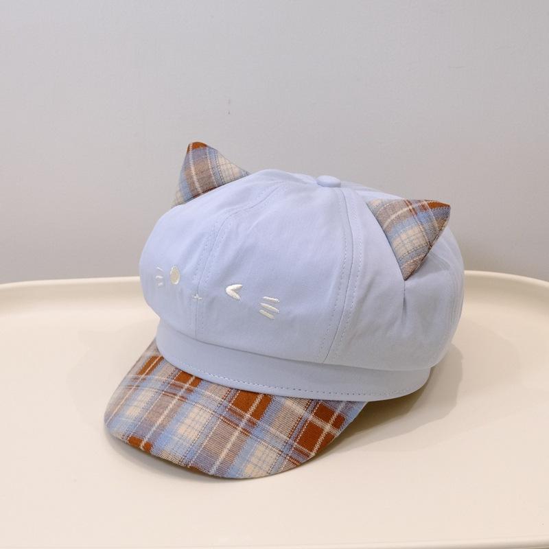 Plaid three-dimensional cartoon embroidered octagonal hat lady cute newsboy hat girl shade beret hat
