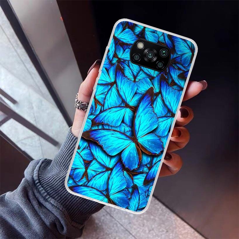 Blue Butterfly Beautiful Wing Phone Case For Xiaomi Poco X7 X6 X5 Pro F7 Ultra Redmi 15C 15 13 13C 12 12C 10 10A 10C 9 9A 9C 9T