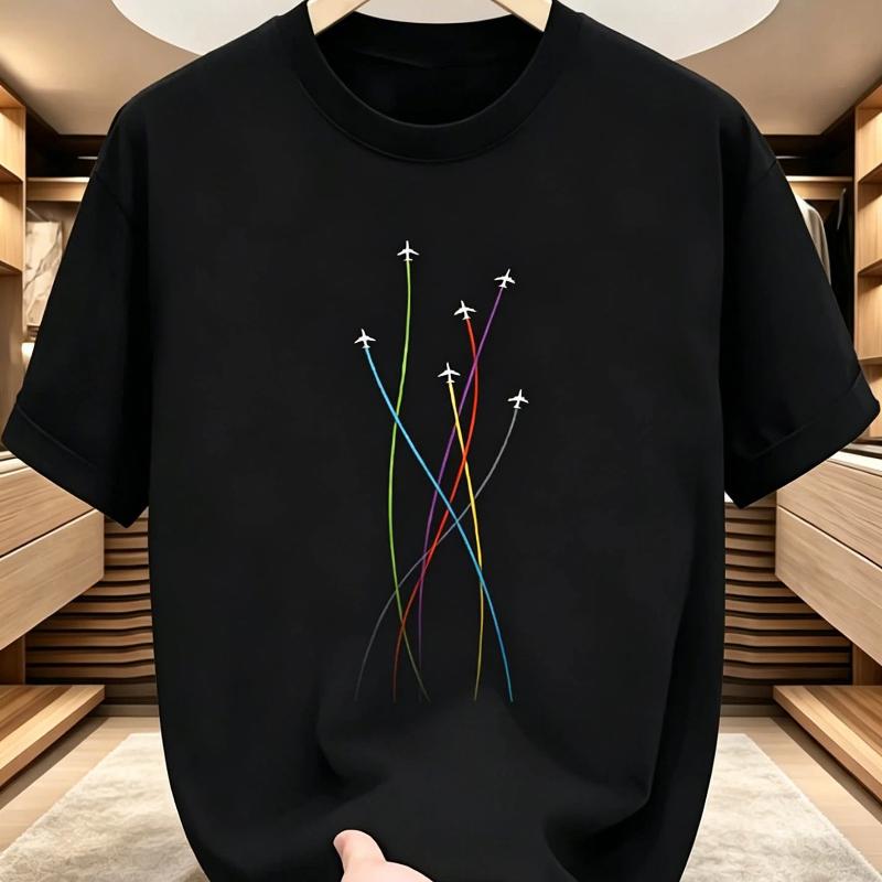 [Latest Style This Year] Multicolor Airplane Print Short Sleeve T-Shirt, Best Gift To Give